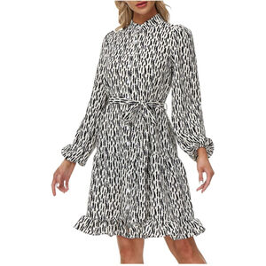 Grace Karin Belted Black Ivory Print Shirtdress Size 2XL NWT